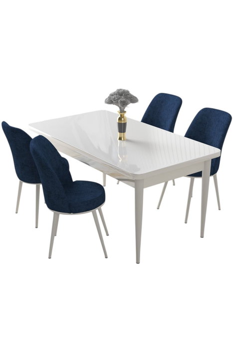 Hanah Home Juego de Mesa y Sillas de Comedor de 5 Piezas Blanco y Azul Marino Hanah Home Juego de Mesa y Sillas de Comedor de 5 Piezas Blanco y Azul Marino